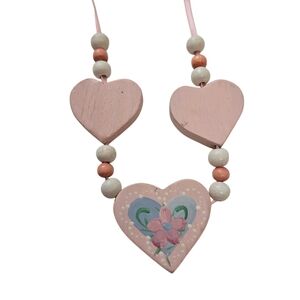 K. Roger pink hand painted vintage heart flower necklace
